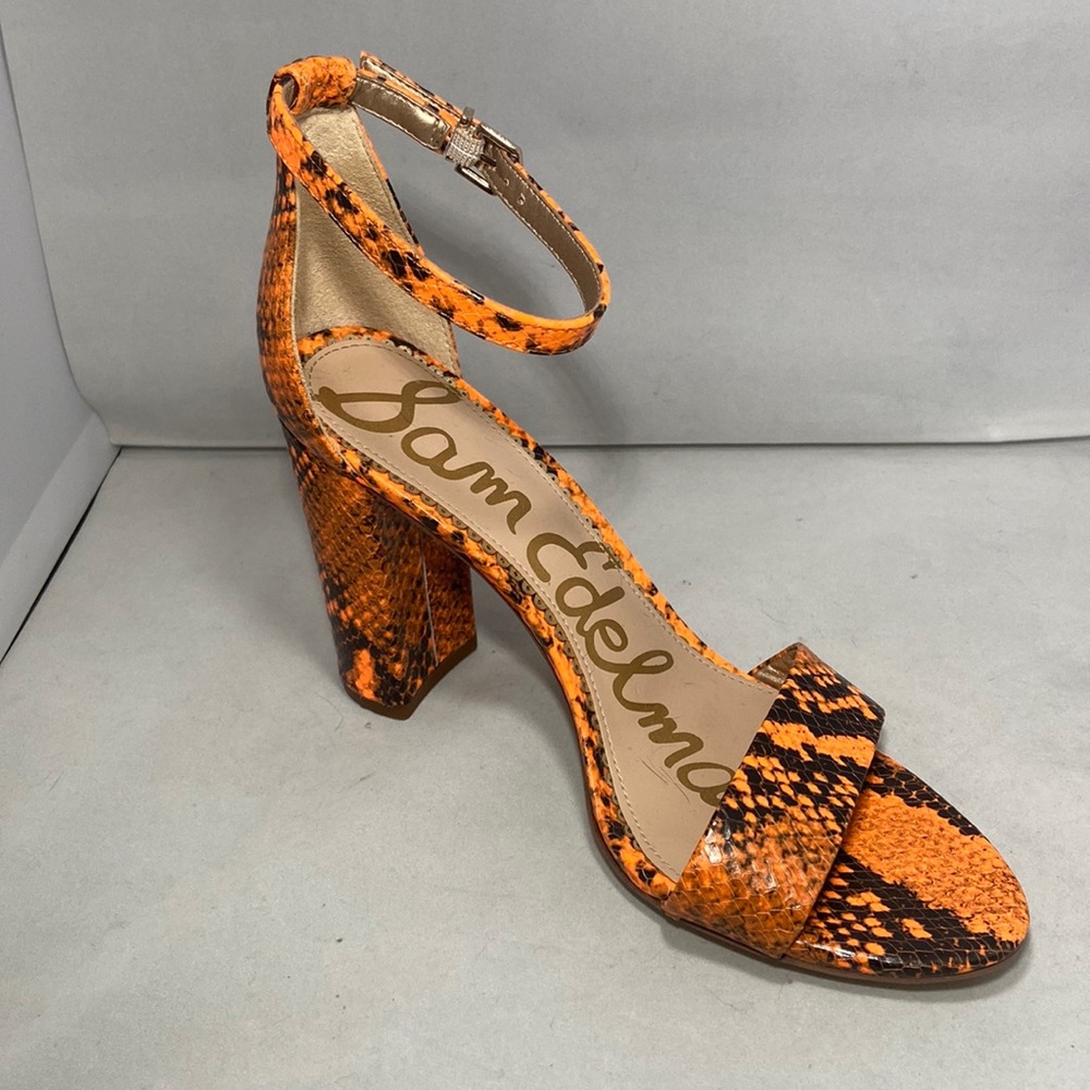 Sam Edelman Yaro Python-Embossed Leather Block-Heel Sandals size 8